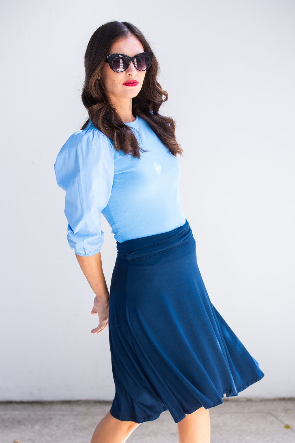 Daniella Faye WomenÕs Polyester Midi Skirt with Fold Over Waistband Style  DFMS Grey XS at Amazon Women's Clothing store